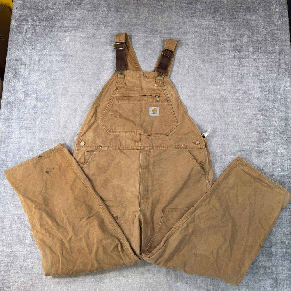 Carhartt Overalls Mens 38x28 Brown Bib Double Knee Duck Canvas Workwear R01